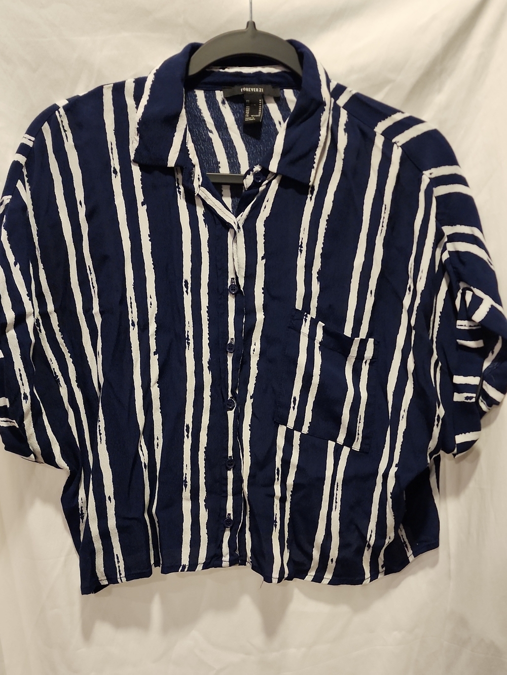 Forever 21 Navy and White Vertical Stripe Button-Up Shirt